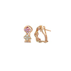 14K Rose Gold Clover Style Latch Back Earrings with 20 Pink Sapphires and 10 Diamonds