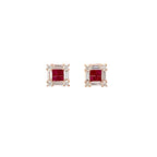 14K Rose Gold Ruby and Diamond Square Illusion Stud Earring