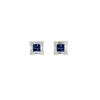 14K White Gold Sapphire and Diamond Square Illusion Stud Earrings