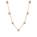 14K Rose Gold Chain Necklace with 7 Diamond Clover Clusters