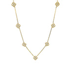 14K Yellow Gold Chain Necklace with 7 Diamond Clover Clusters