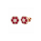 14K Rose Gold Floral Ruby and Diamond Stud Earrings