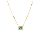 14K Yellow Gold Diamond and Emerald Rectangle Pendant Necklace