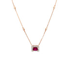 14K White Rose Gold Diamond and Ruby Rectangle Pendant Necklace