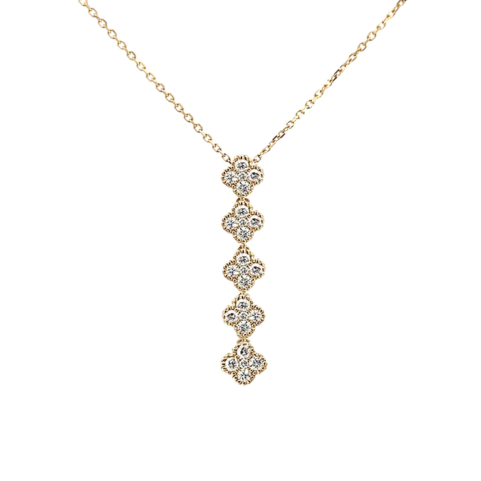 14K Yellow Gold Diamond Clover Drop Necklace