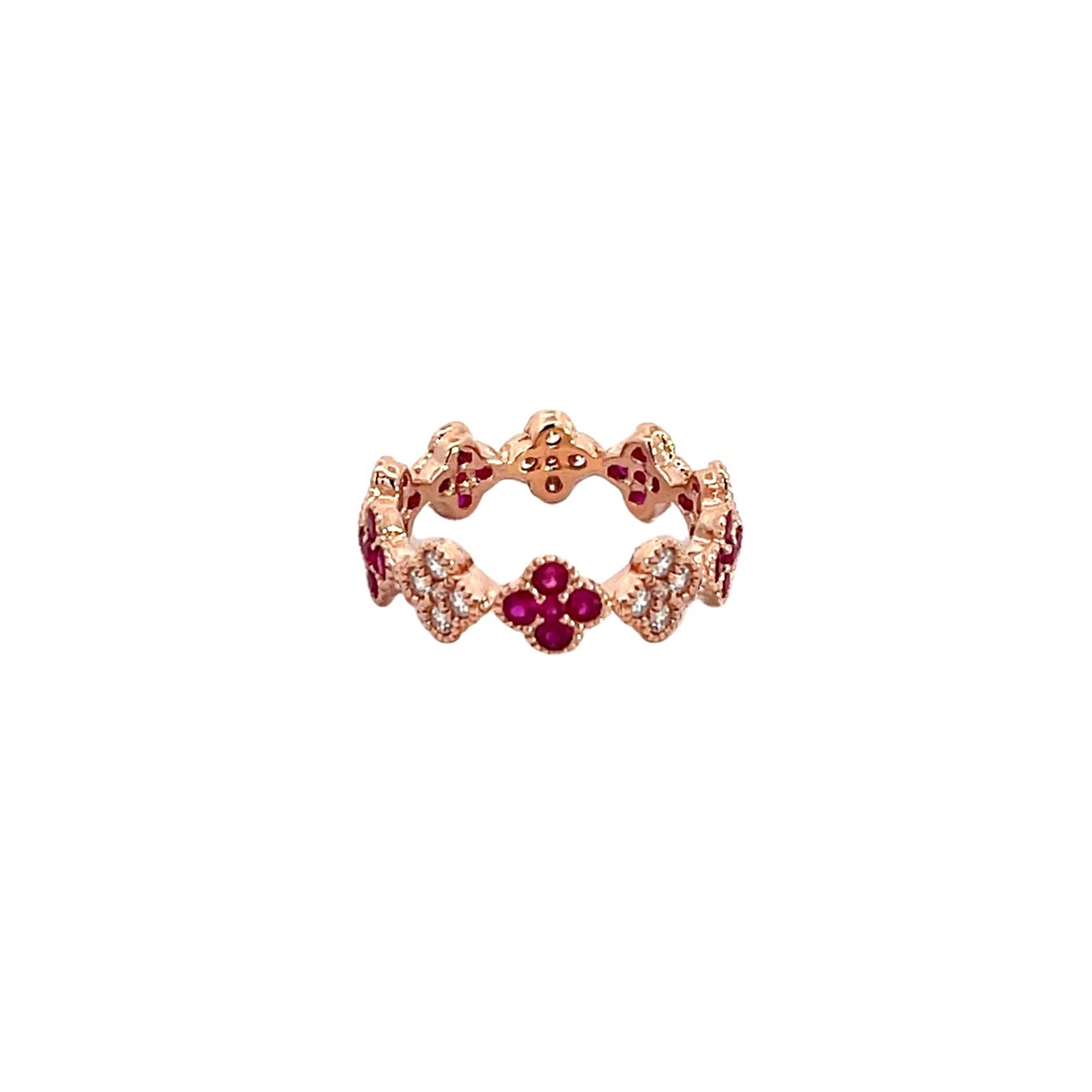 Floral 14K Rose Gold Ruby and Diamond Eternity Ring