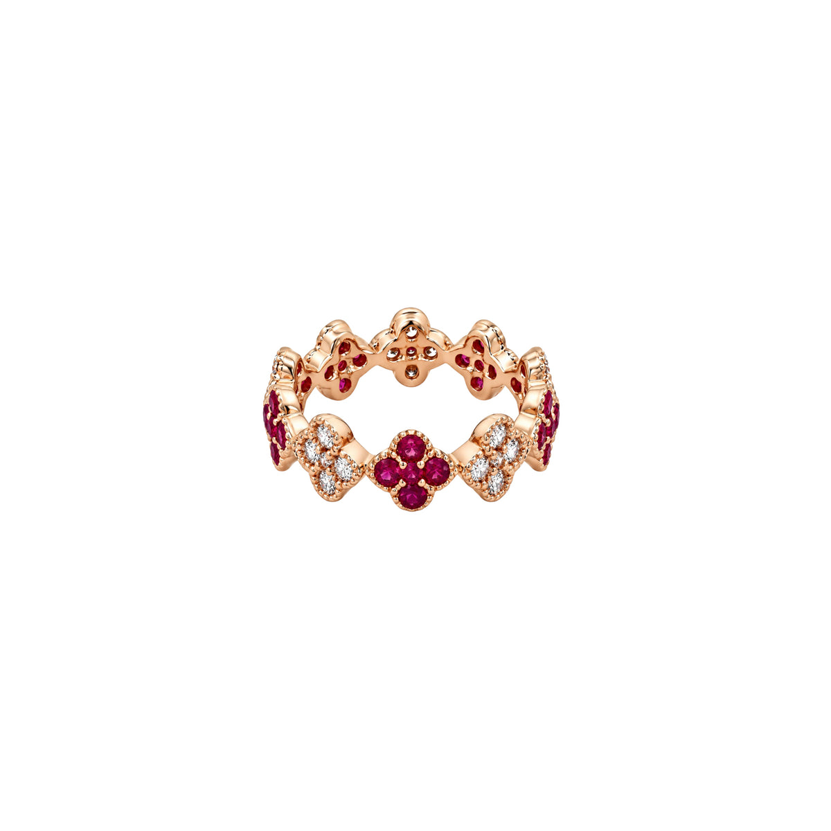 Floral 14K Rose Gold Ruby and Diamond Eternity Ring