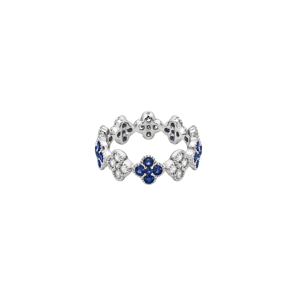 Floral 14K White Gold Sapphire and Diamond Eternity Ring
