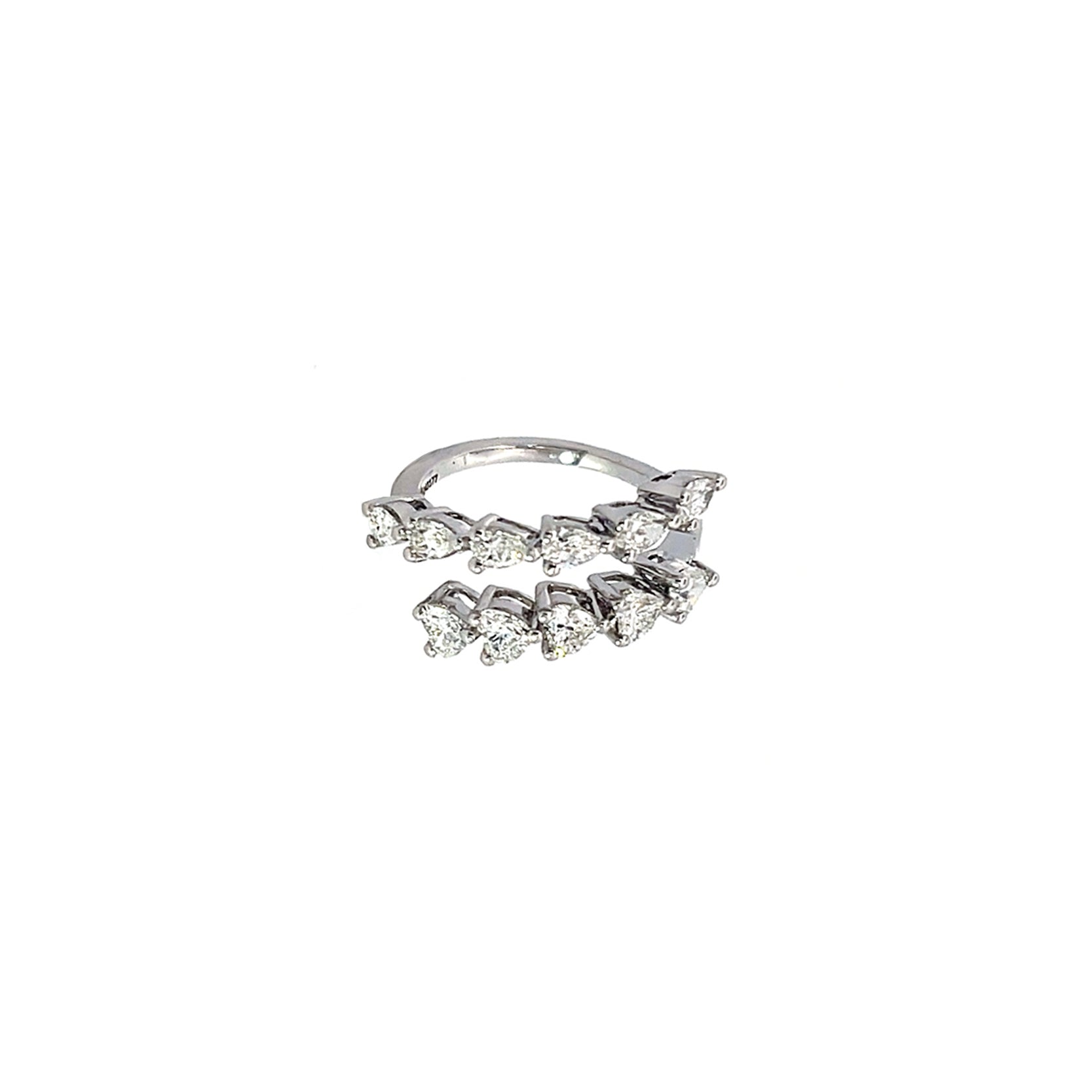 14K White Gold Spiral Ring with Pear and Heart-Shaped Diamonds