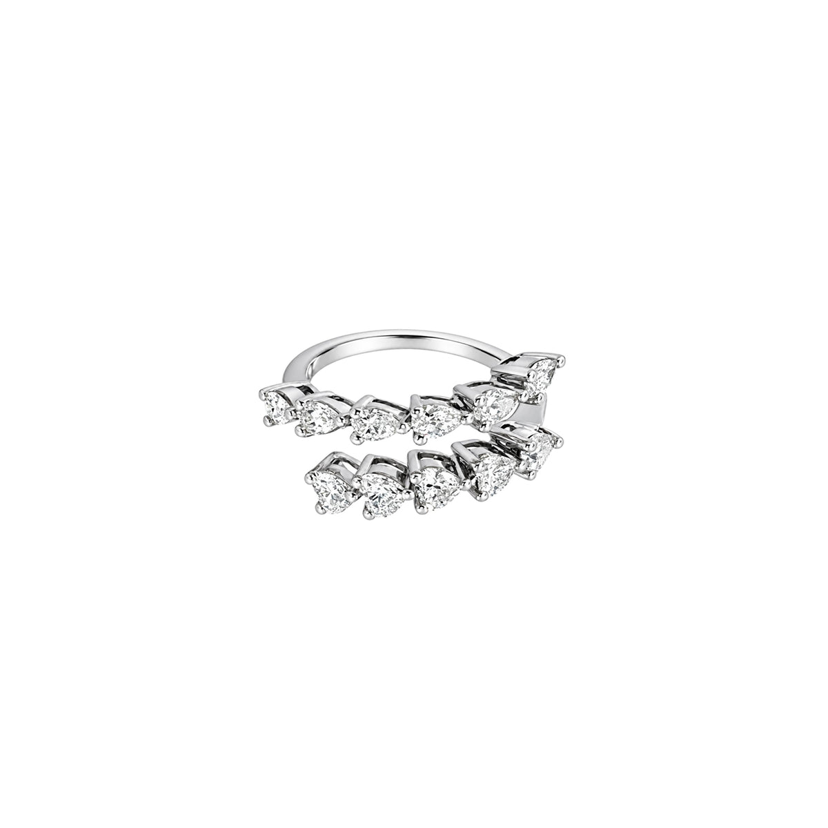14K White Gold Spiral Ring with Pear and Heart-Shaped Diamonds