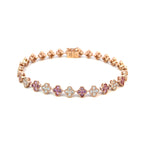 14K Rose Gold Diamond and Pink Sapphire Clover Cluster Tennis Bracelet