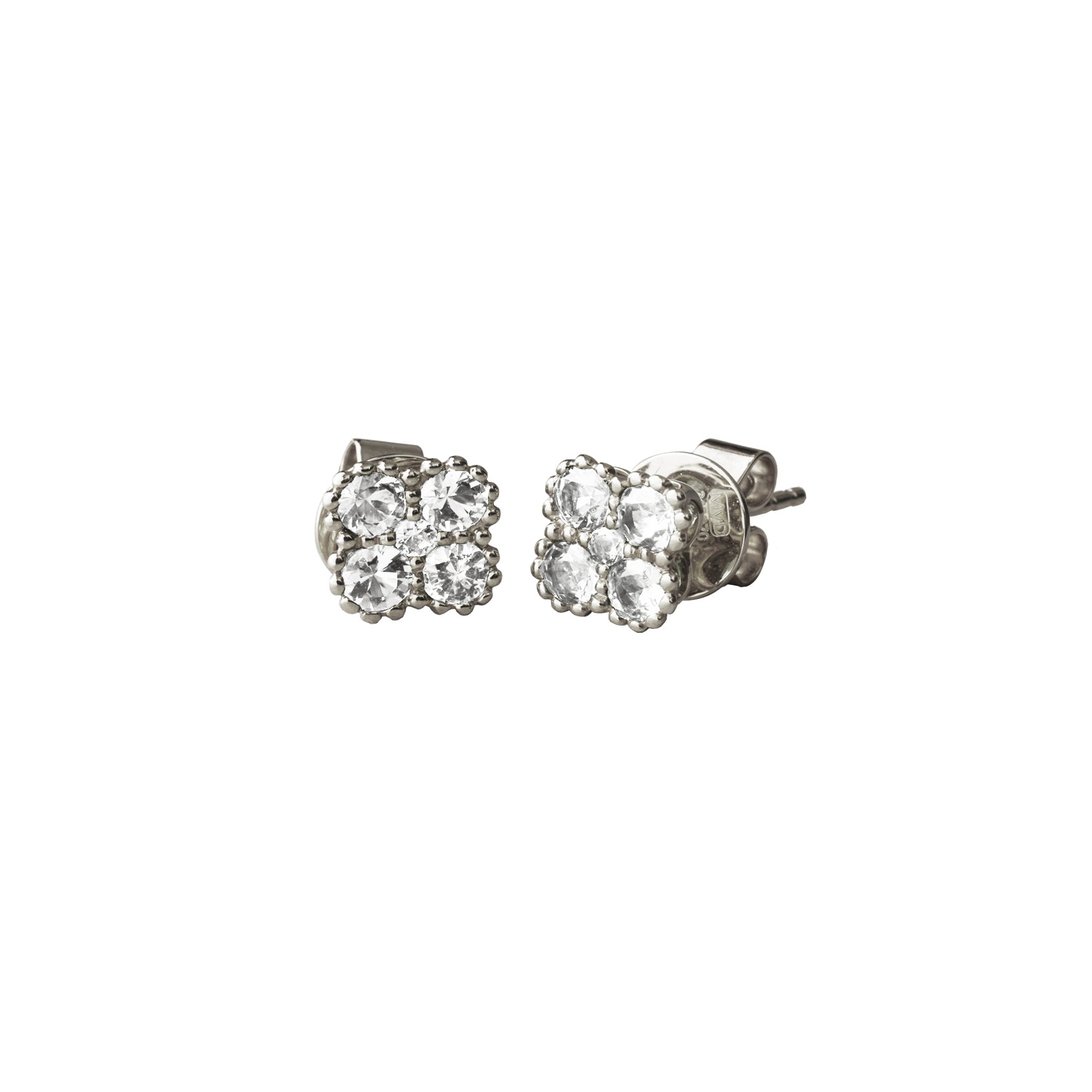14K White Gold Diamond Clover Cluster Stud Earrings with Milgrain Detailing