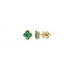 14K Yellow Gold Emerald Clover Studs with Milgrain Detailing