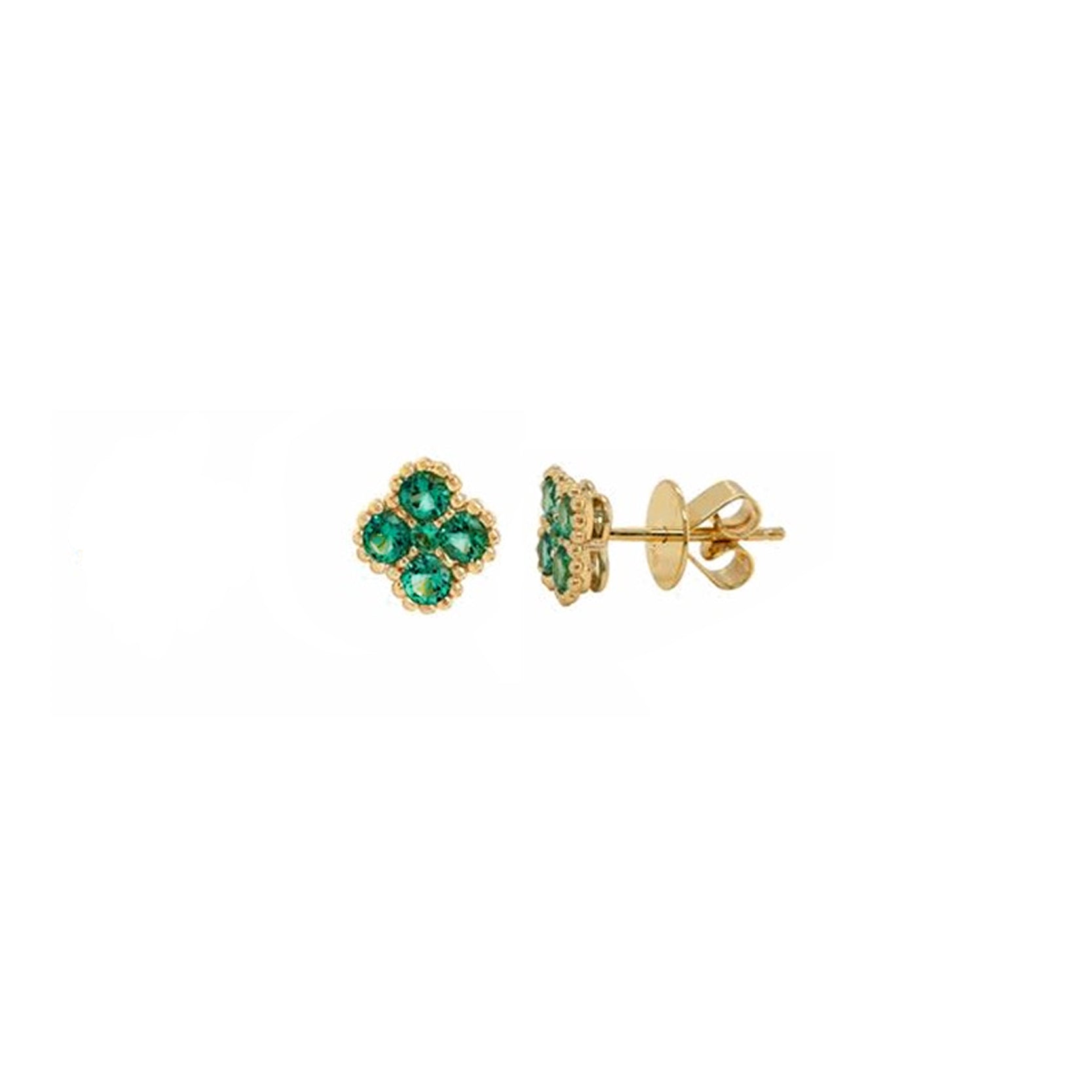 14K Yellow Gold Emerald Clover Studs with Milgrain Detailing