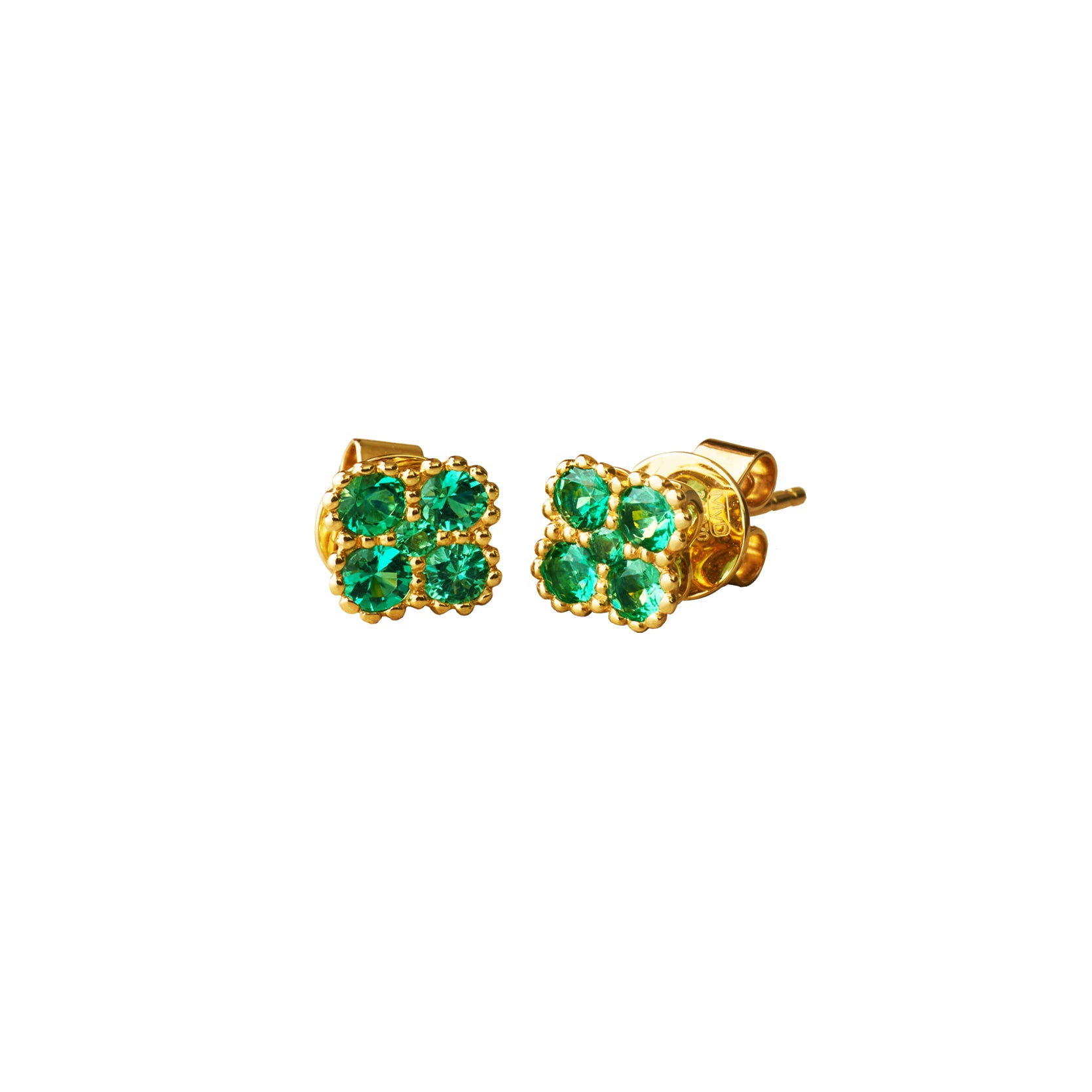 14K Yellow Gold Emerald Clover Studs with Milgrain Detailing