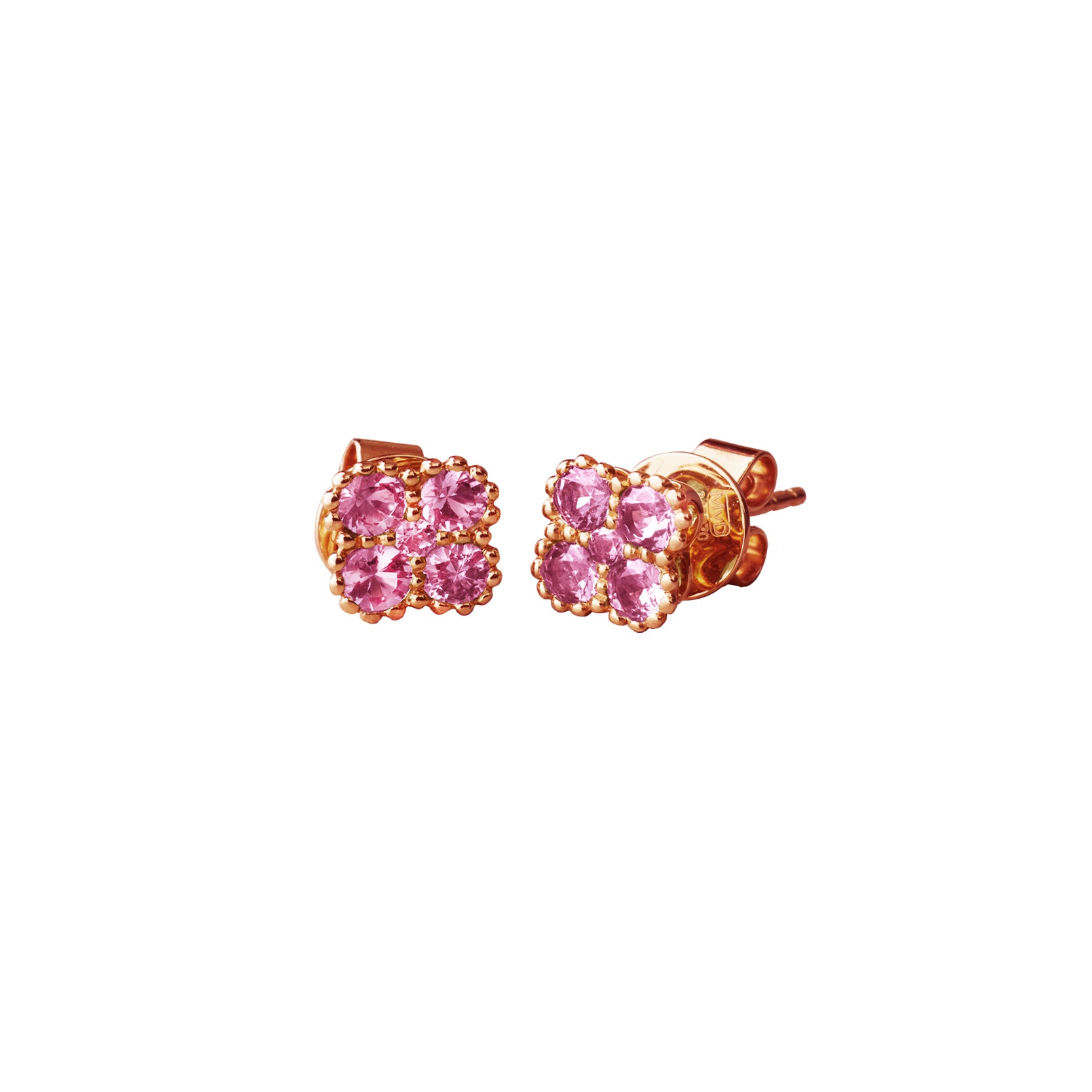 14K Rose Gold Pink Sapphire Clover Studs with Milgrain Detailing