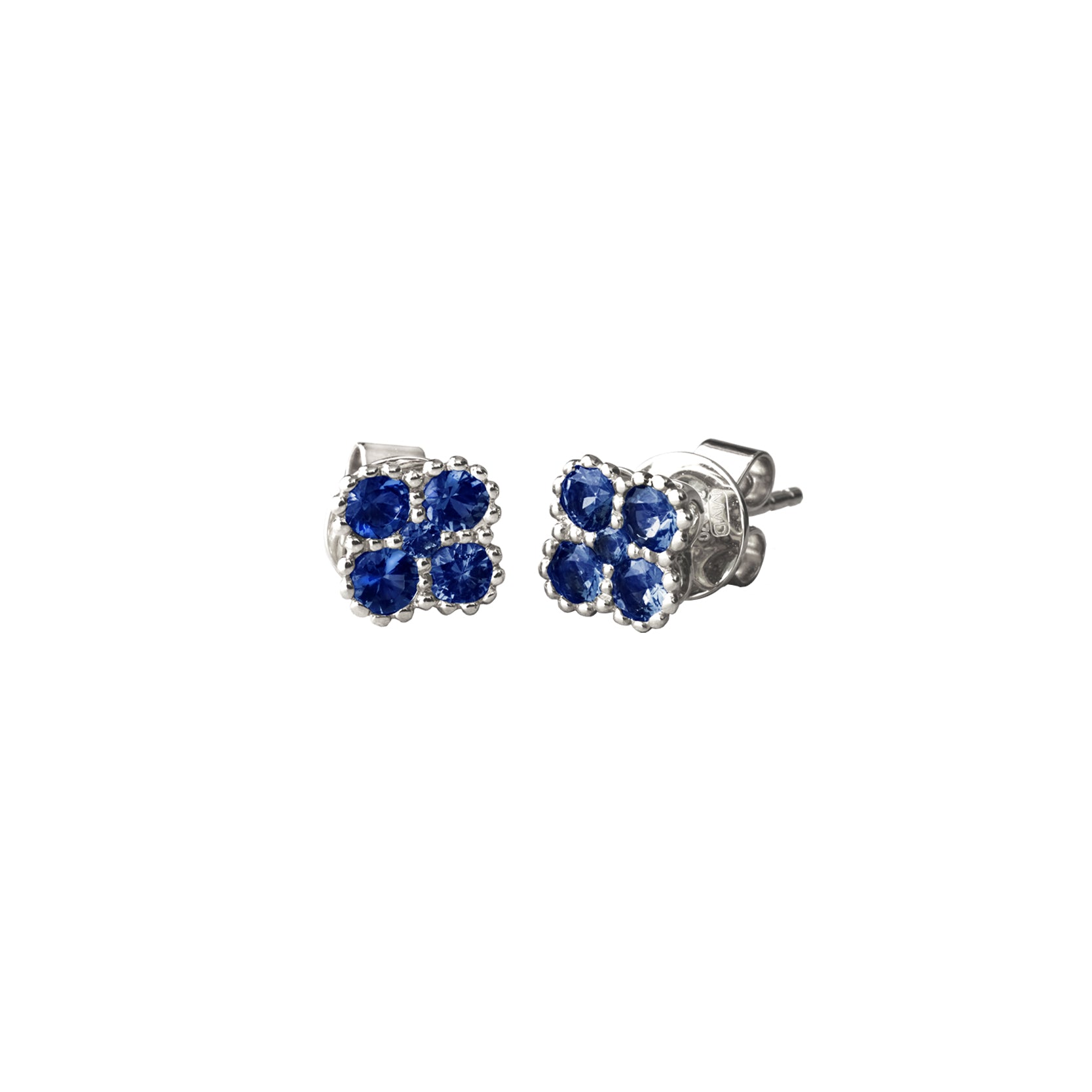 14K White Gold Sapphire Clover Studs with Milgrain Detailing