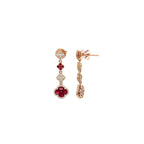 14K Rose Gold Tiered Diamond and Ruby Clover Drop Earrings