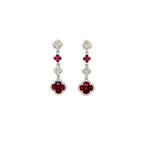 14K White Gold Tiered Diamond and Ruby Clover Drop Earrings