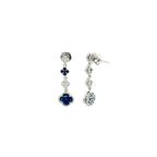 14K White Gold Tiered Diamond and Sapphire Clover Drop Earrings
