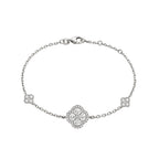 14K White Gold Chain Bracelet with Diamond Halo Clover Clusters