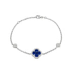 14K White Gold Chain Bracelet with Sapphire and Diamond Halo Clover Clusters