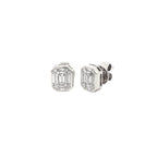 14K White Gold Emerald Pie Cut Diamond Studs