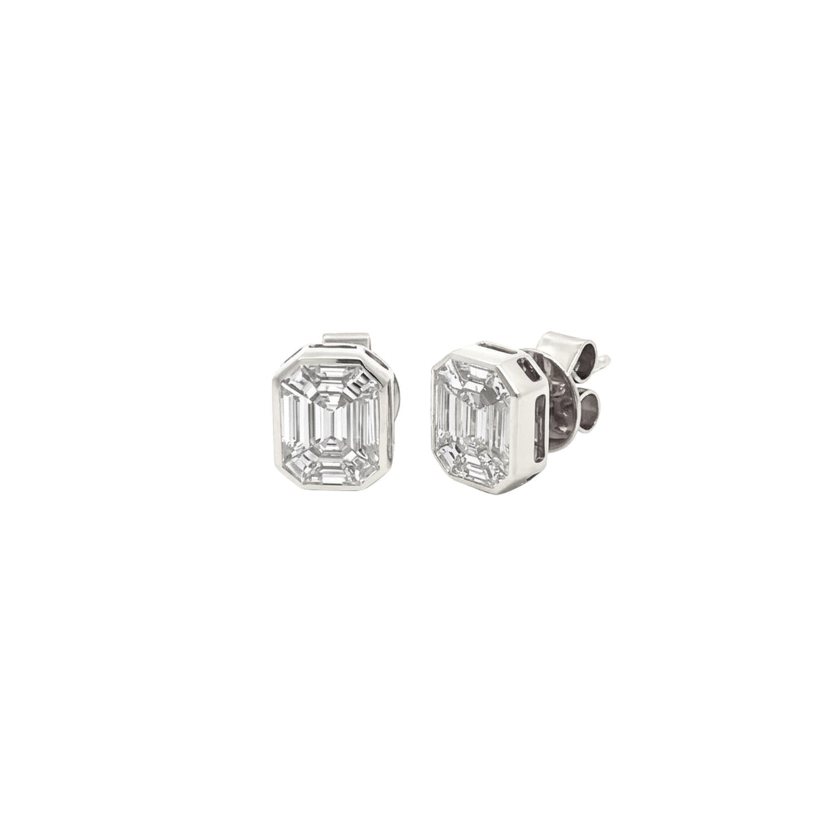 14K White Gold Emerald Pie Cut Diamond Studs