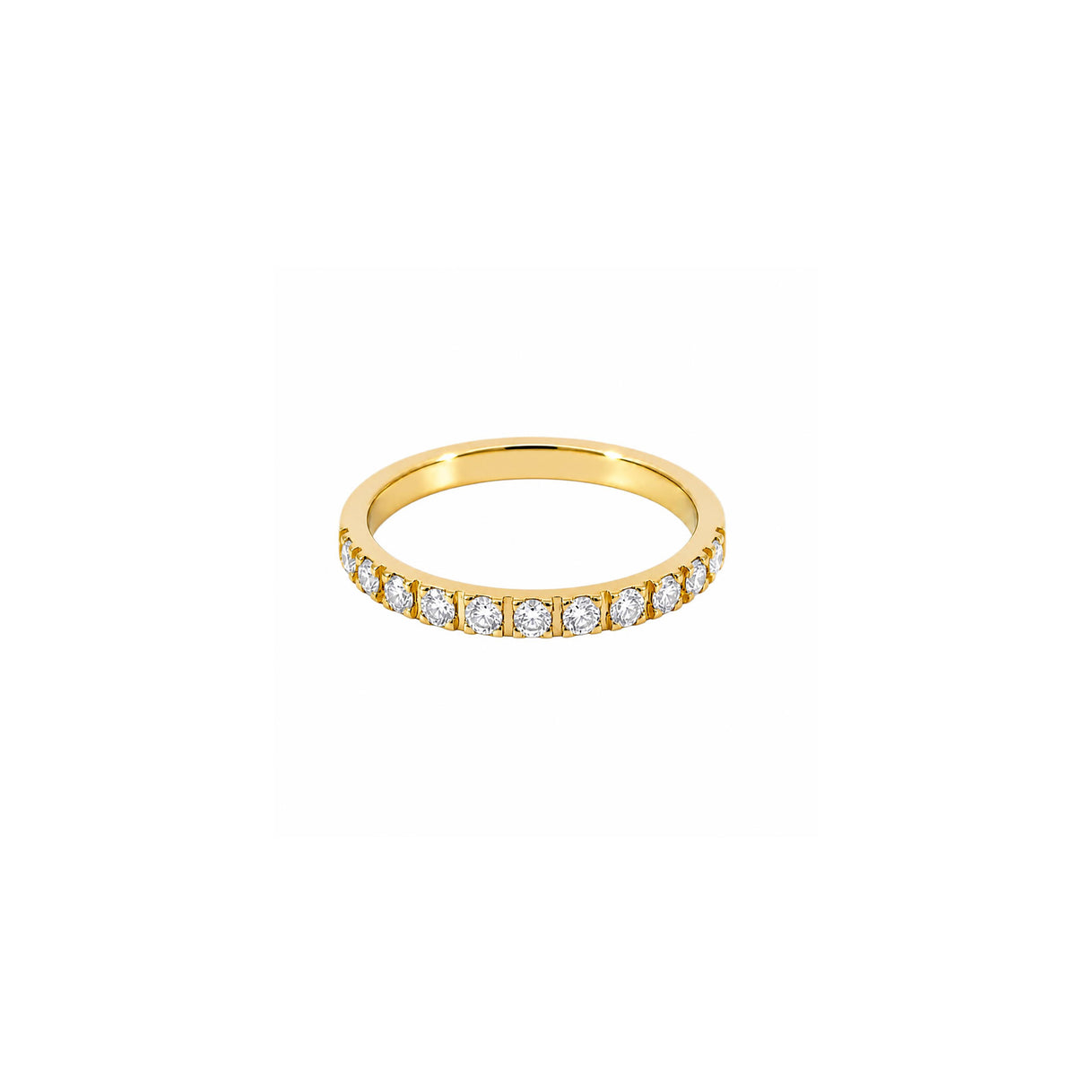 14K Yellow Gold Wedding Band with 11 Diamonds and Debossed Accents