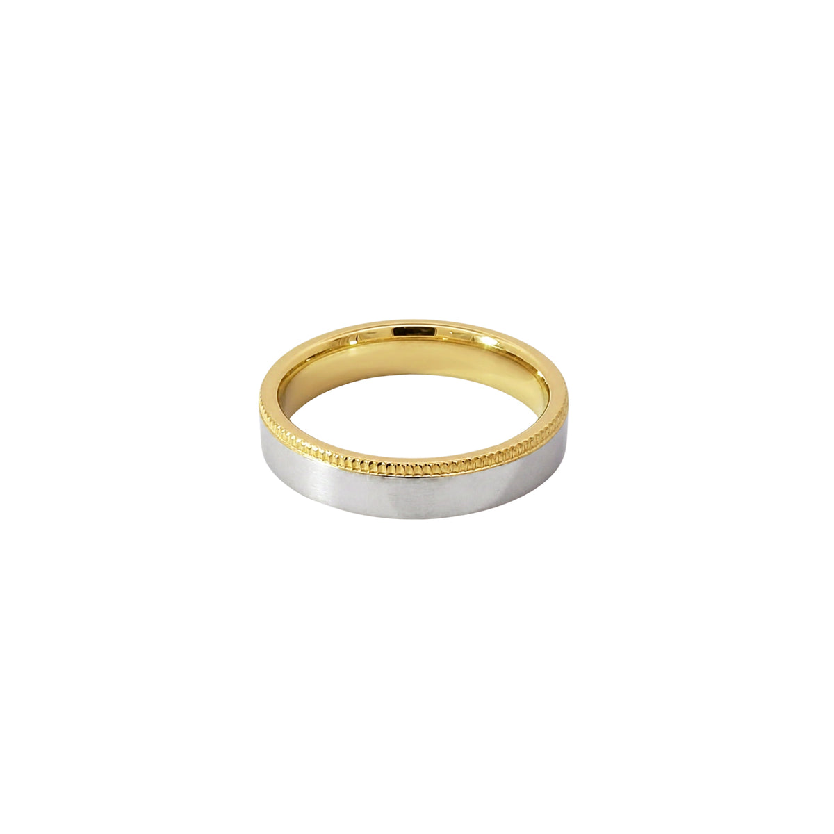 14K Yellow White Gold Ring with Fine Reeded Edging
