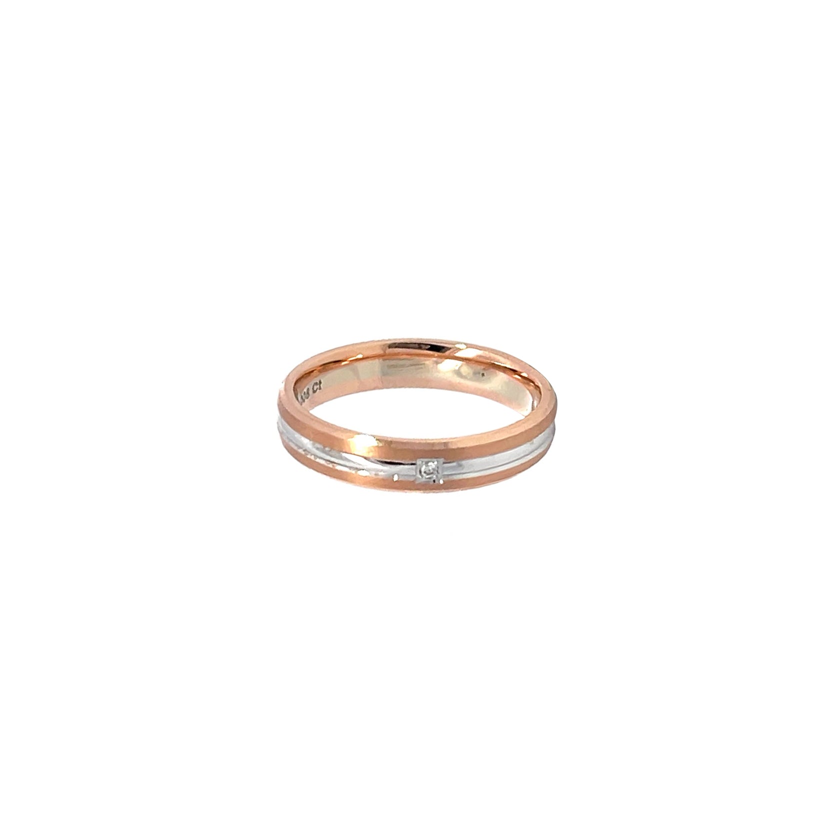 14K White Rose Gold Wedding Band with 1 Diamond