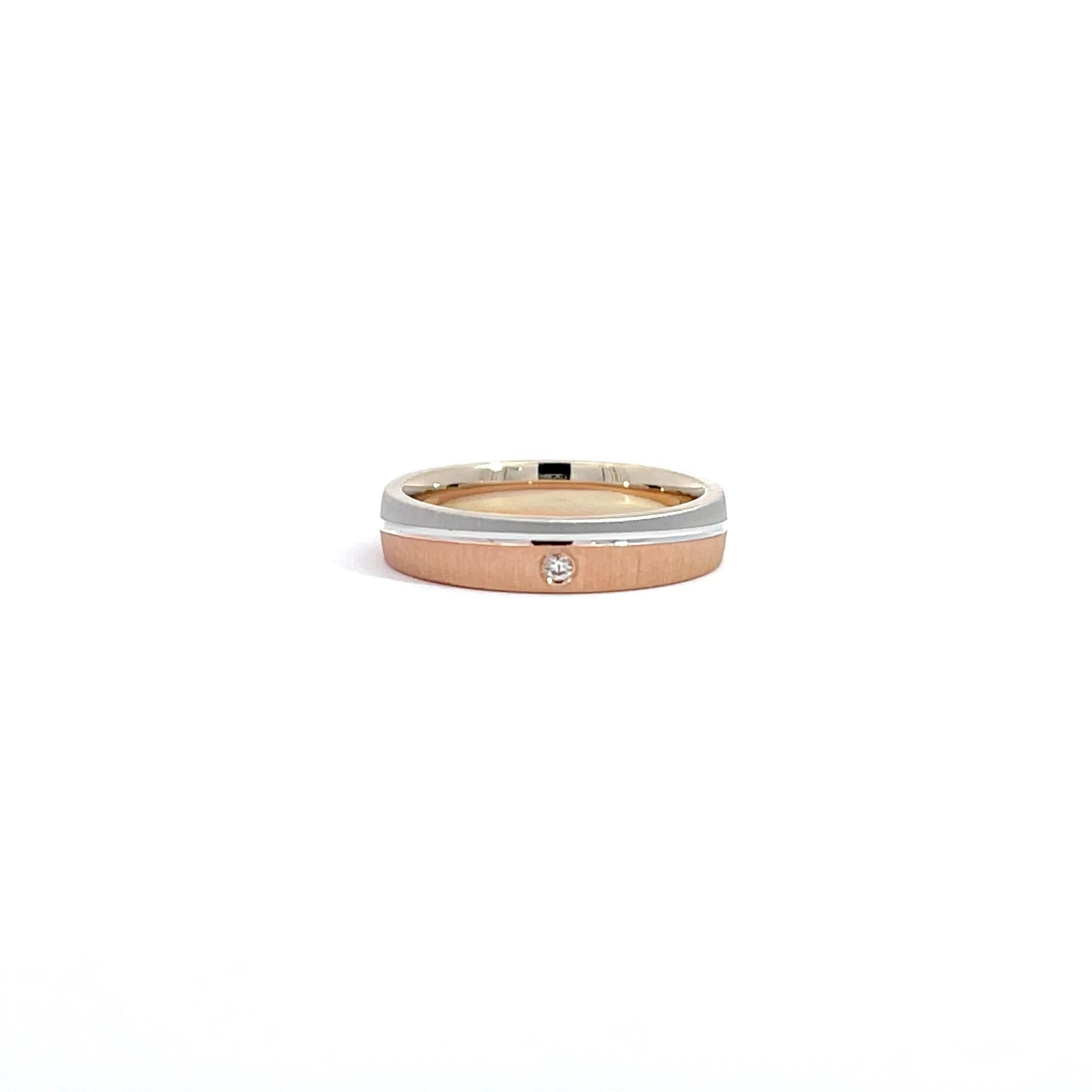14K White Rose Gold Asymmetrical Wedding Band with 1 Diamond