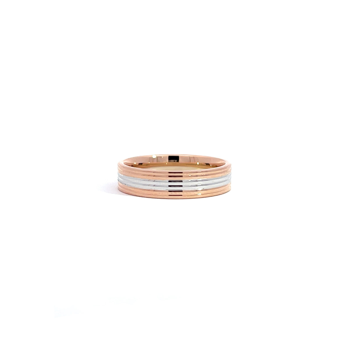 14K White Rose Gold Ribbed Wedding Band