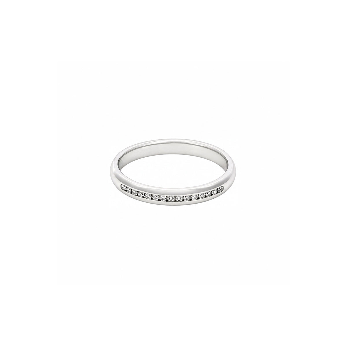 14K White Gold Rounded Wedding Band with 15 Channel Set Diamonds