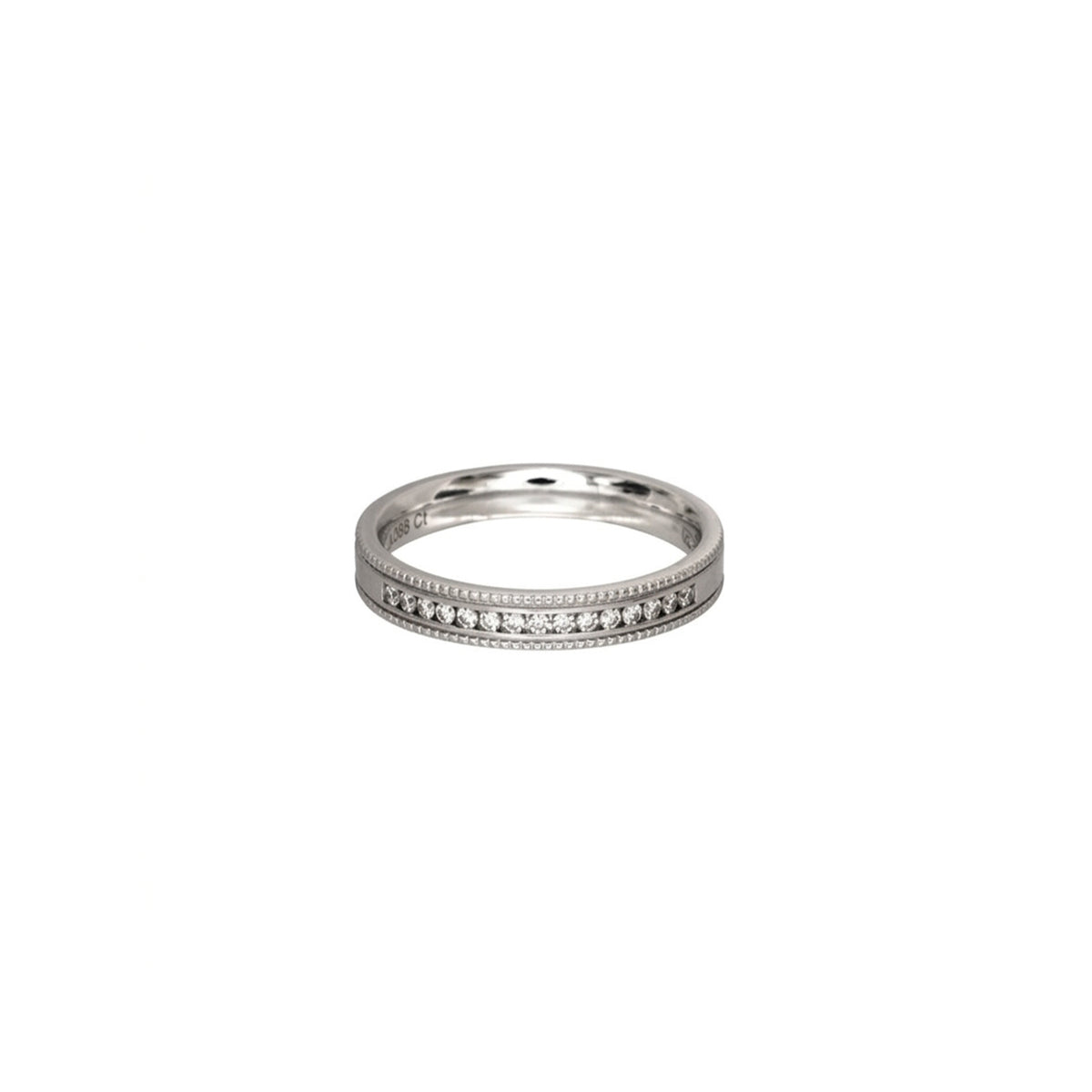 14K White Gold Wedding Band with 15 Channel Set Diamonds and Milgrain Edging