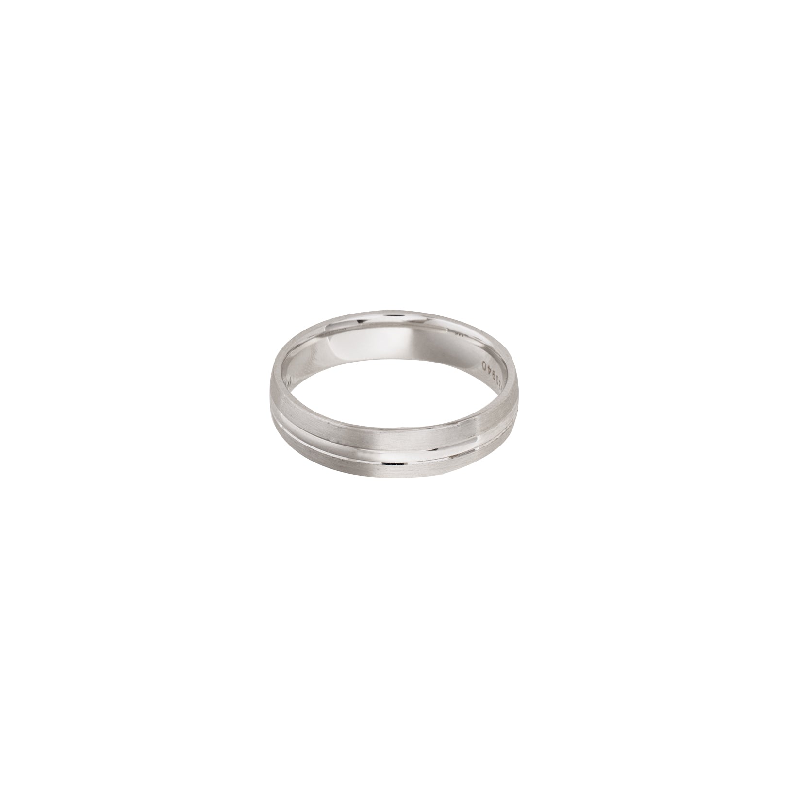 14K White Gold Matte Wedding Band with Polished Center