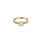 14K Rose Gold Claw Prong Milgrain Engagement Ring with Pave-Set Side Stones