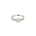 14K White Gold Claw Prong Milgrain Engagement Ring with Pave-Set Side Stones