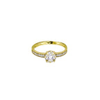 14K Yellow Gold Claw Prong Milgrain Engagement Ring with Pave-Set Side Stones