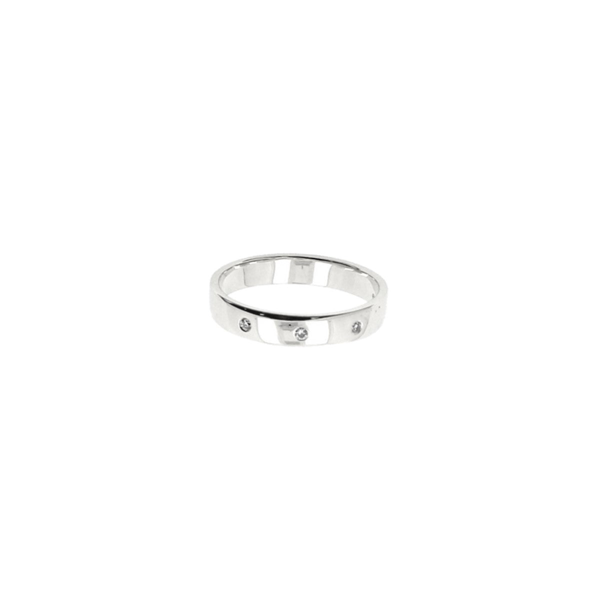 14K White Gold Wedding Band with 3 Flush-Set Diamonds