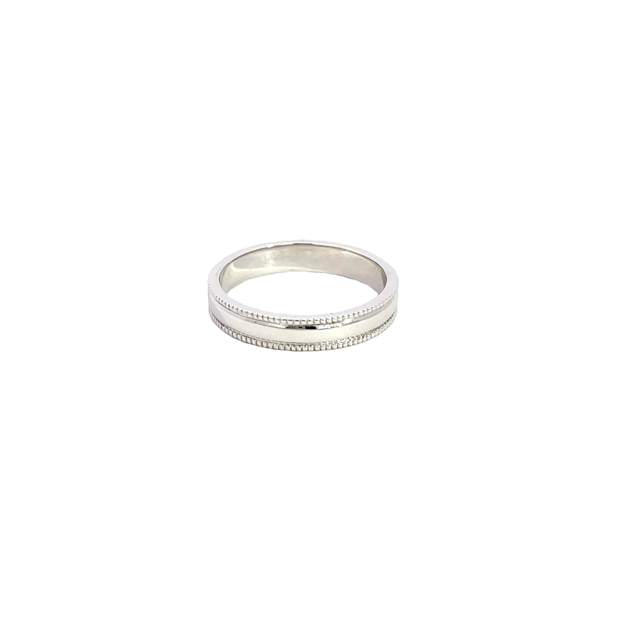 14K White Gold Wedding Band with Milgrain Detailing