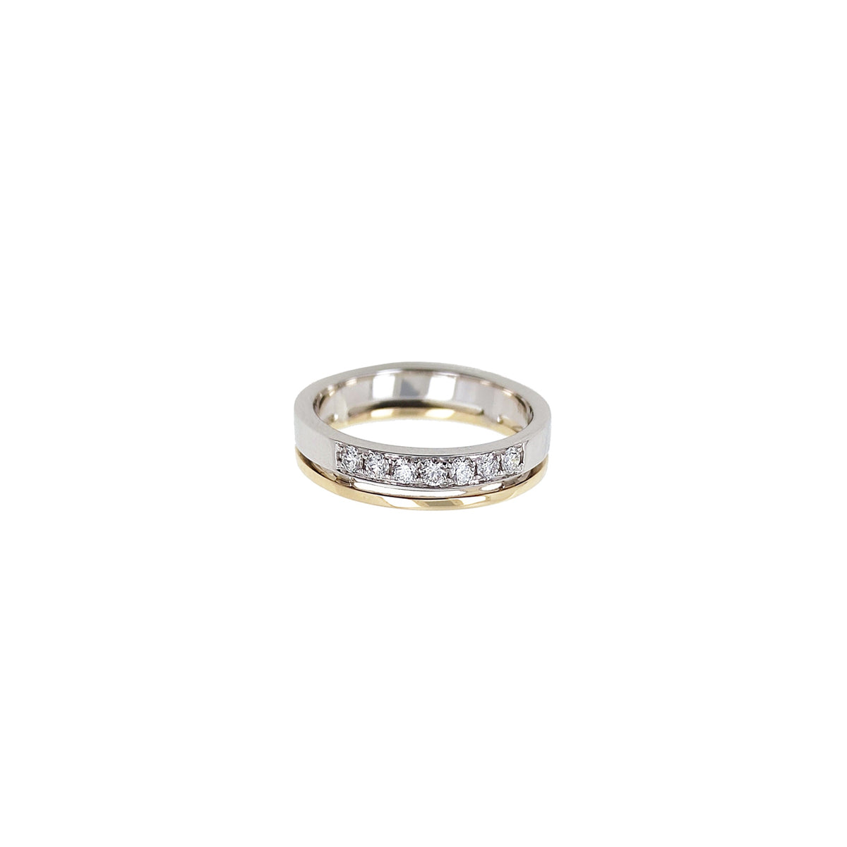 14K Yellow White Gold Wedding Band with 7 Diamonds