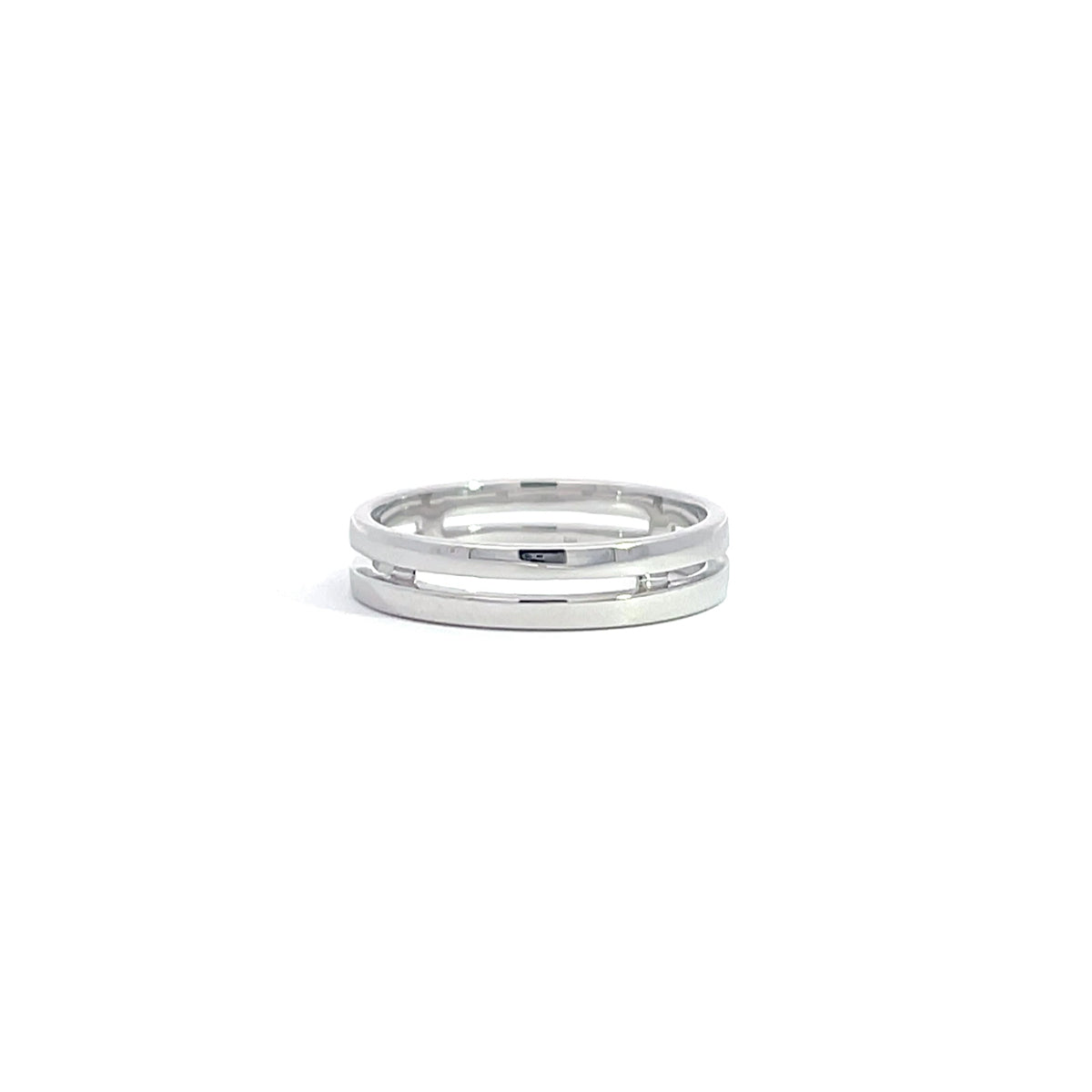 14K White Gold Plain Double Row Wedding Band