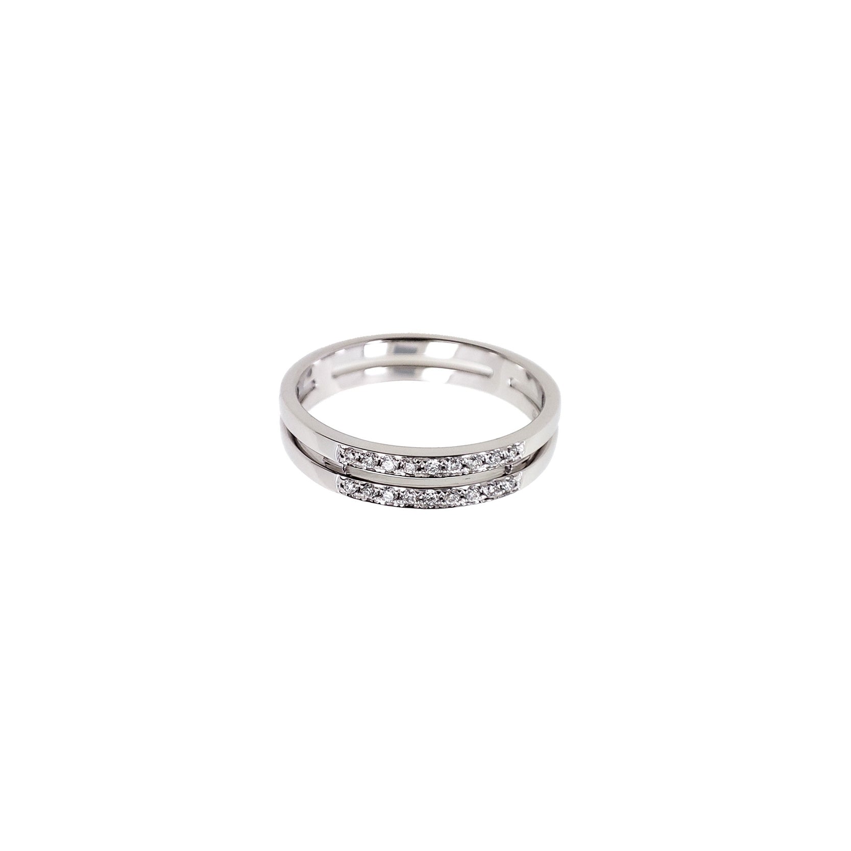 14K White Gold Double Row Ring with 18 Diamonds
