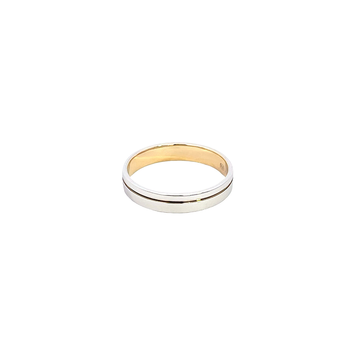 14K Yellow White Gold Wedding Band with Center Groove