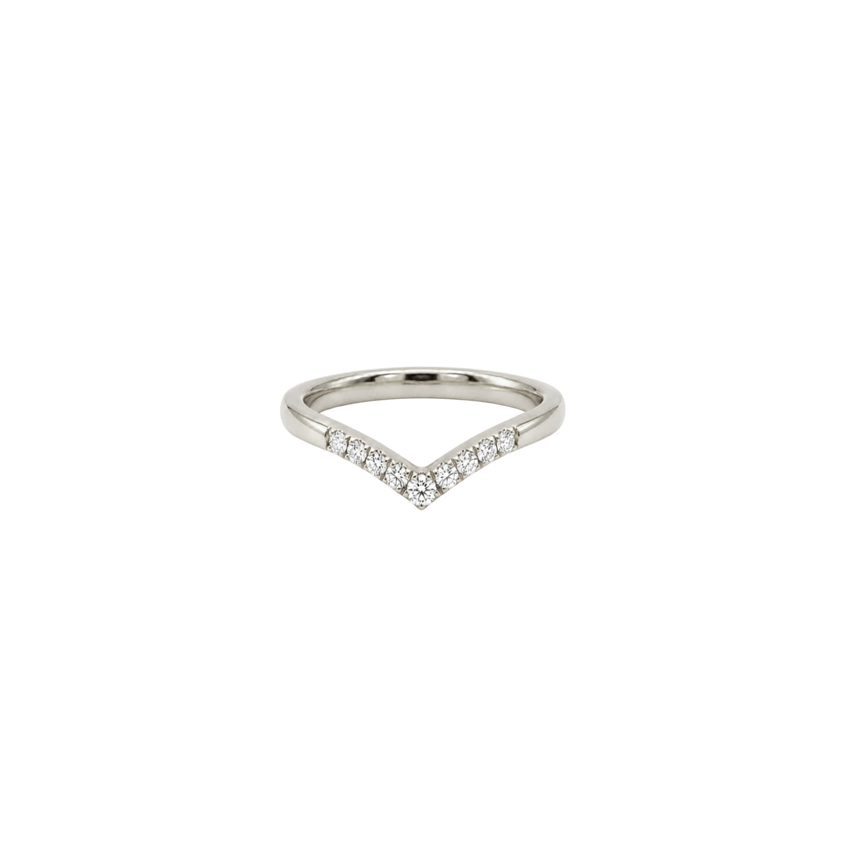 14K White Gold V-Shaped Wedding Band with 9 Diamonds