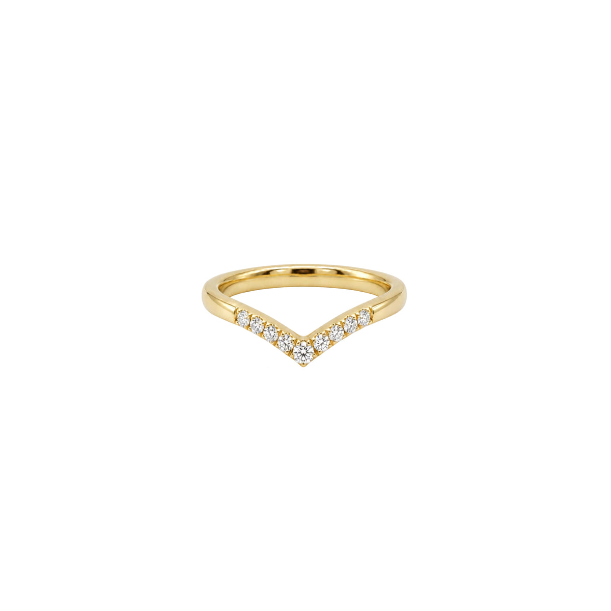 14K Yellow Gold V-Shaped Wedding Band with 9 Diamonds