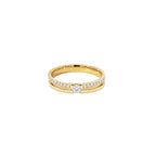 14K Yellow Gold Grooved Wedding Band with Center & Side Diamonds