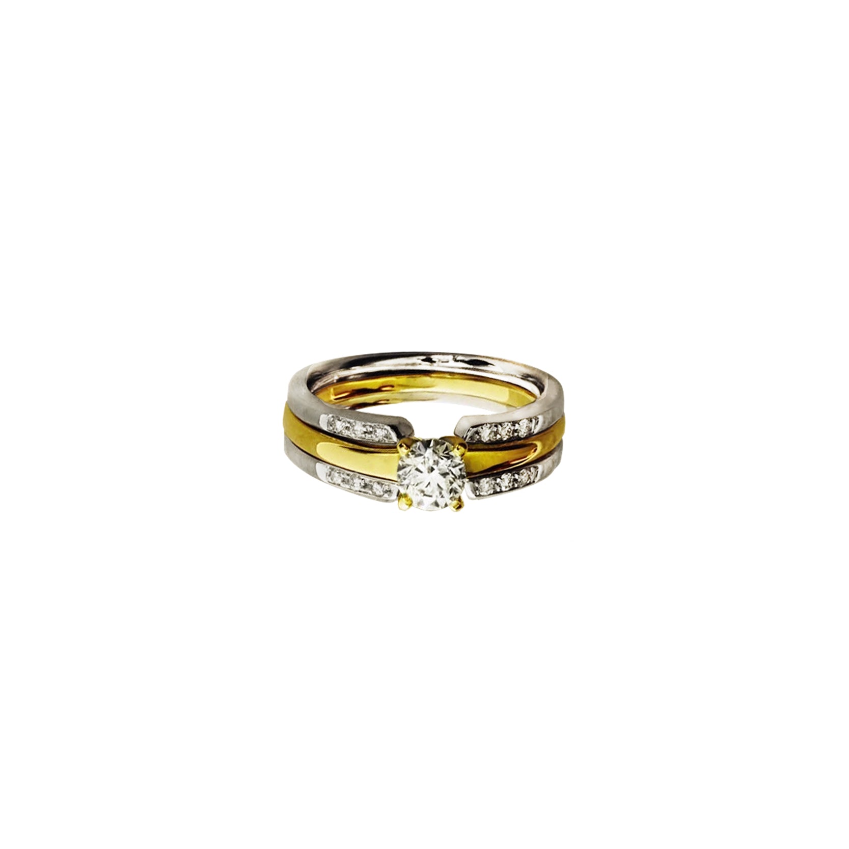 14K/18K White Yellow Gold Interlocking Engagement Ring and Wedding Band Bridal Set with 13 Diamonds