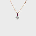 14K Rose Gold Chain Necklace with 14K White Rose Gold Ruby and Diamond Square Pendant